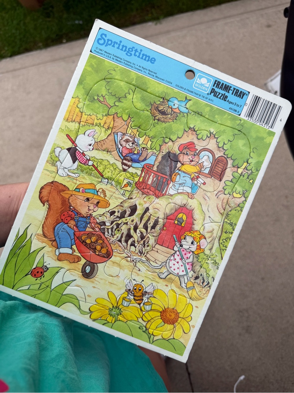 Springtime Frame-Tray Puzzle — Kids Woodland Play Scene in Green & Yellow